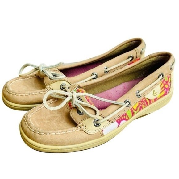 Sperry Top Sider Beige and Pink Floral Boat Shoes Size 5 - Picture 1 of 5